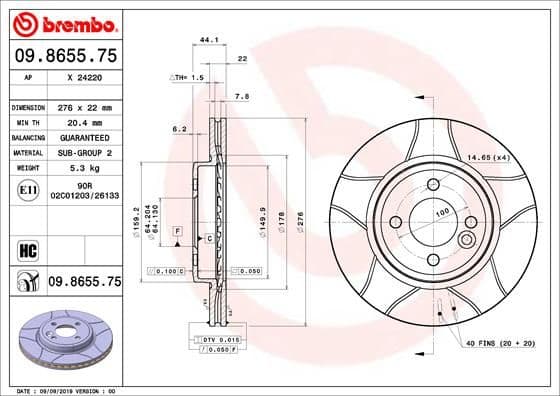 Bremžu diski BREMBO 09.8655.75 1