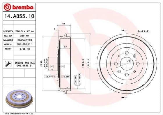 Bremžu trumulis BREMBO 14.A855.10 1