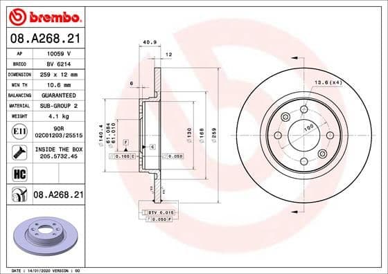 Bremžu diski BREMBO 08.A268.21 1