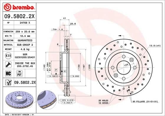 Bremžu diski BREMBO 09.5802.2X 1