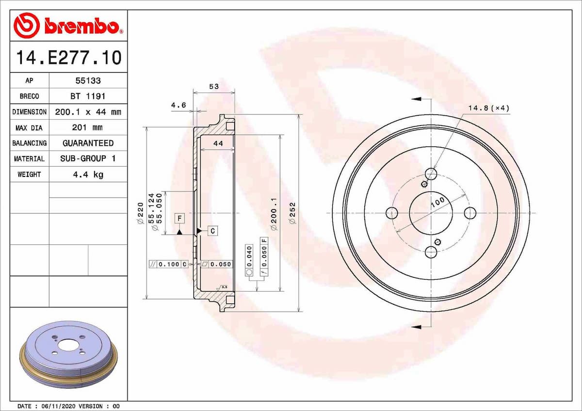 Bremžu trumulis BREMBO 14.E277.10 1