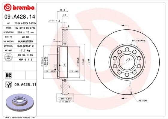 Bremžu diski BREMBO 09.A428.11 1