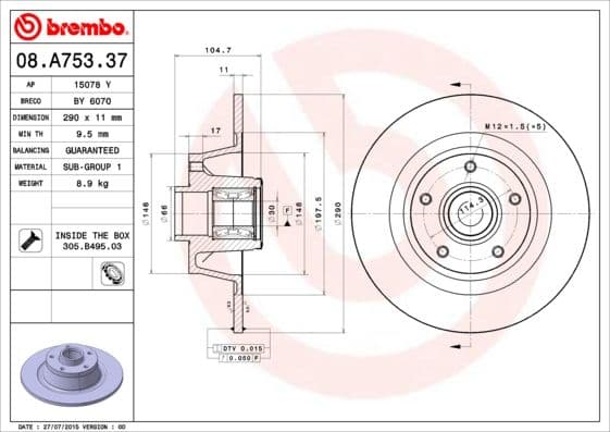 Bremžu diski BREMBO 08.A753.37 1