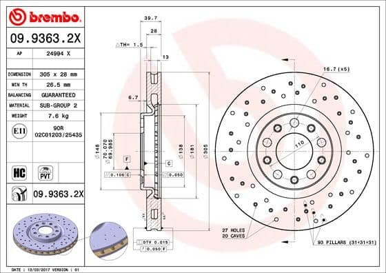 Bremžu diski BREMBO 09.9363.2X 1