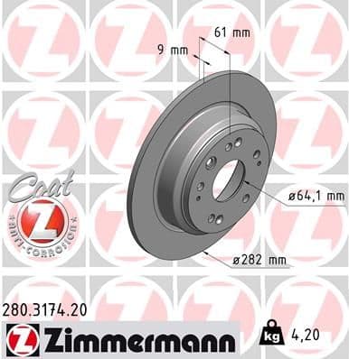 Bremžu diski ZIMMERMANN 280.3174.20 1