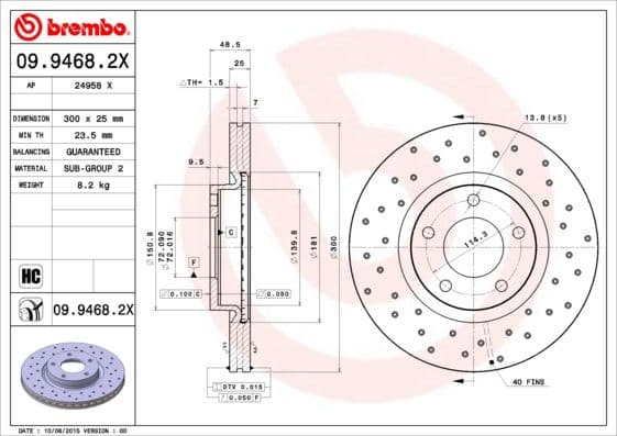 Bremžu diski BREMBO 09.9468.2X 1