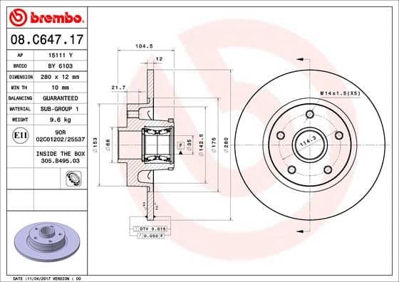 Bremžu diski BREMBO 08.C647.17 1