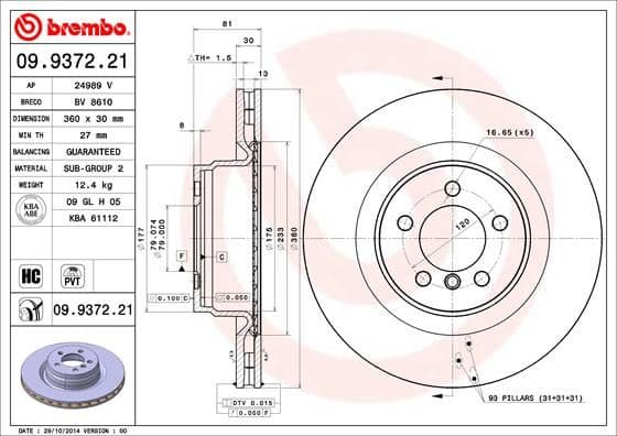 Bremžu diski BREMBO 09.9372.21 1