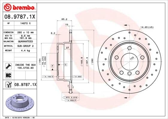 Bremžu diski BREMBO 08.9787.1X 1