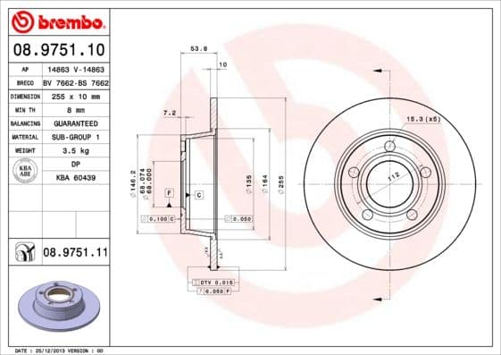 Bremžu diski BREMBO 08.9751.11 1