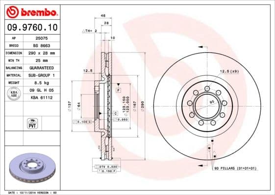 Bremžu diski BREMBO 09.9760.10 1