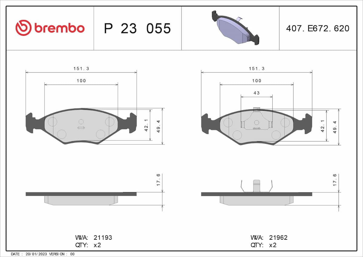 Bremžu uzliku kompl., Disku bremzes BREMBO P 23 055 1