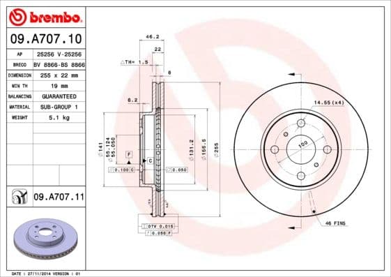 Bremžu diski BREMBO 09.A707.11 1