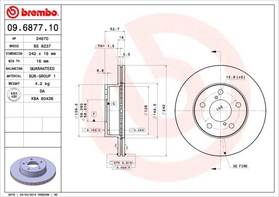 Bremžu diski BREMBO 09.6877.10 1