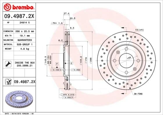 Bremžu diski BREMBO 09.4987.2X 1