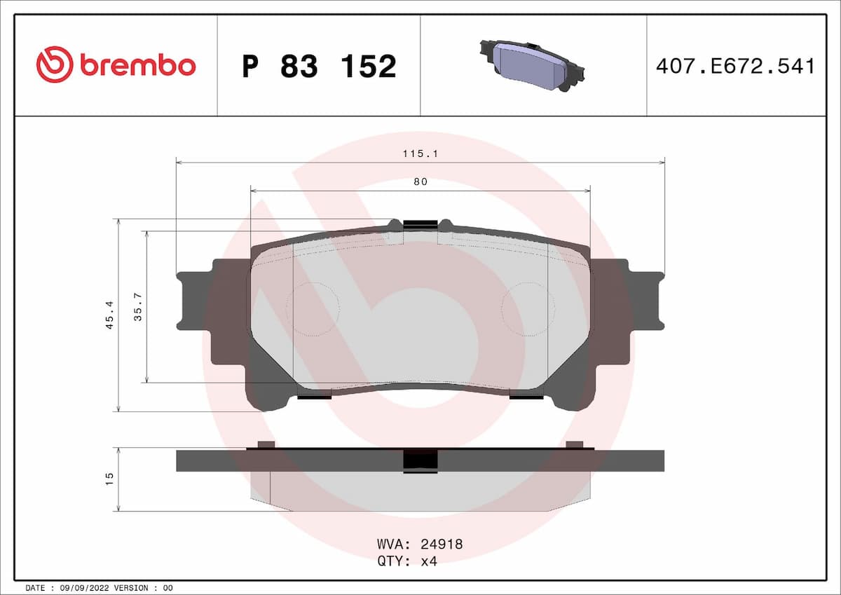 Bremžu uzliku kompl., Disku bremzes BREMBO P 83 152 1