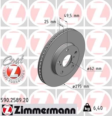 Bremžu diski ZIMMERMANN 590.2589.20 1