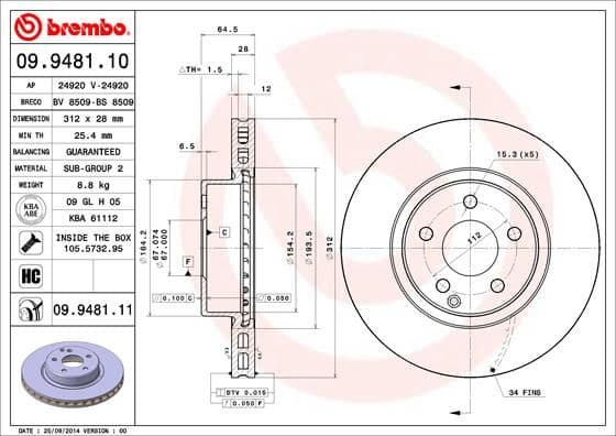 Bremžu diski BREMBO 09.9481.11 1