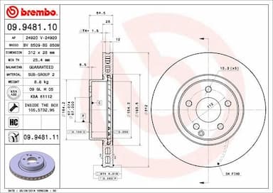 Bremžu diski BREMBO 09.9481.11 1