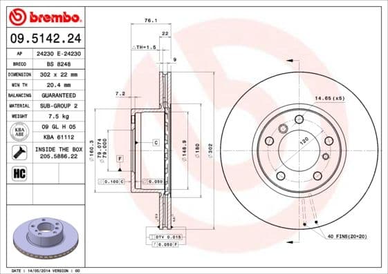 Bremžu diski BREMBO 09.5142.24 1