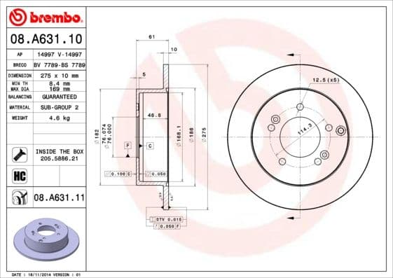 Bremžu diski BREMBO 08.A631.11 1