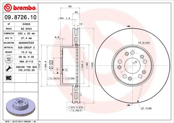 Bremžu diski BREMBO 09.8726.10 1