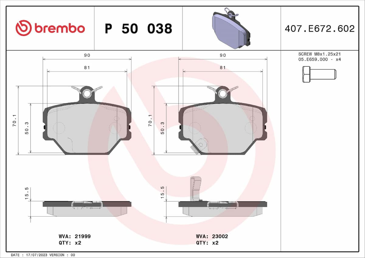 Bremžu uzliku kompl., Disku bremzes BREMBO P 50 038 1