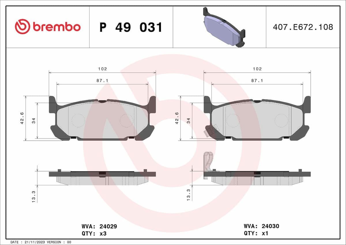 Bremžu uzliku kompl., Disku bremzes BREMBO P 49 031 1