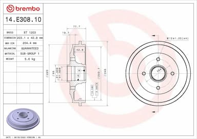 Bremžu trumulis BREMBO 14.E308.10 1