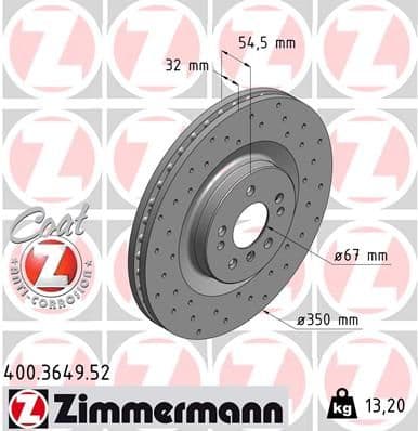 Bremžu diski ZIMMERMANN 400.3649.52 1