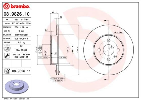 Bremžu diski BREMBO 08.9826.11 1