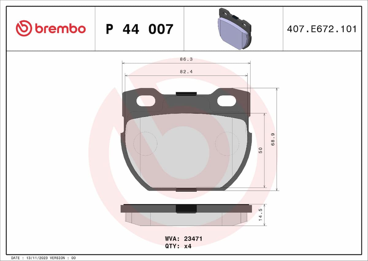 Bremžu uzliku kompl., Disku bremzes BREMBO P 44 007 1