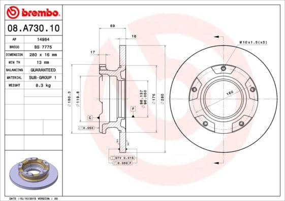 Bremžu diski BREMBO 08.A730.10 1