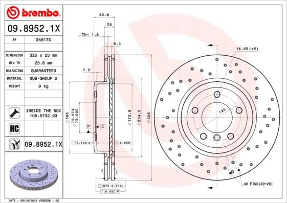 Bremžu diski BREMBO 09.8952.1X 1