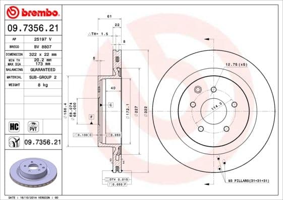 Bremžu diski BREMBO 09.7356.21 1