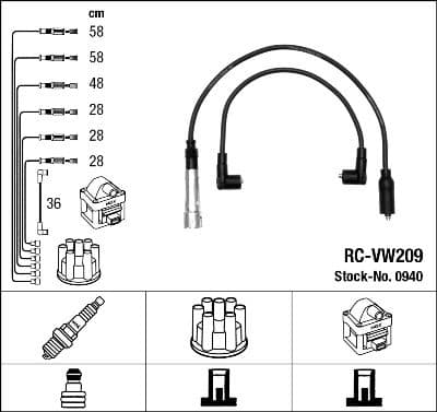 Augstsprieguma vadu komplekts NGK 0940 1