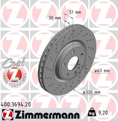 Bremžu diski ZIMMERMANN 400.3694.20 1