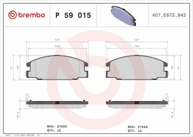 Bremžu uzliku kompl., Disku bremzes BREMBO P 59 015 1