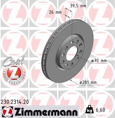 Bremžu diski ZIMMERMANN 230.2314.20 1