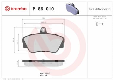 Bremžu uzliku kompl., Disku bremzes BREMBO P 86 010 1