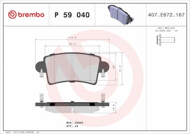 Bremžu uzliku kompl., Disku bremzes BREMBO P 59 040 1