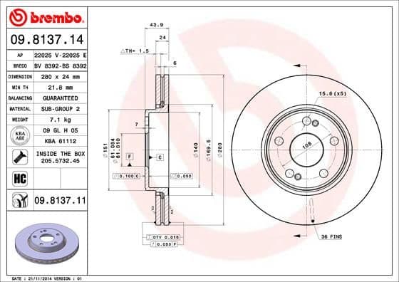 Bremžu diski BREMBO 09.8137.11 1