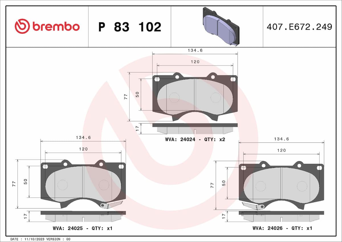 Bremžu uzliku kompl., Disku bremzes BREMBO P 83 102 1