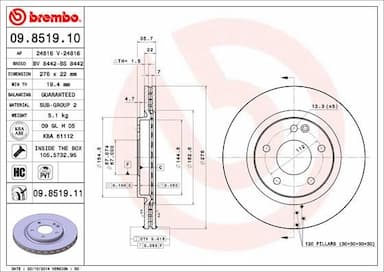 Bremžu diski BREMBO 09.8519.11 1