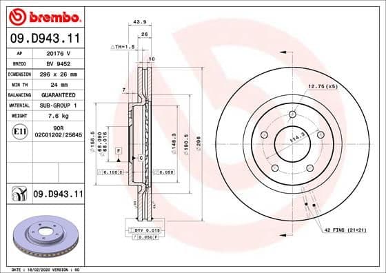 Bremžu diski BREMBO 09.D943.11 1