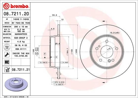 Bremžu diski BREMBO 08.7211.21 1