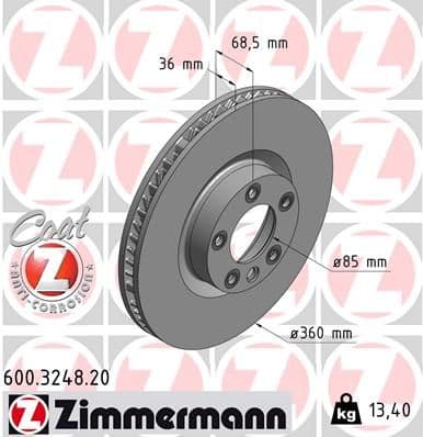 Bremžu diski ZIMMERMANN 600.3248.20 1