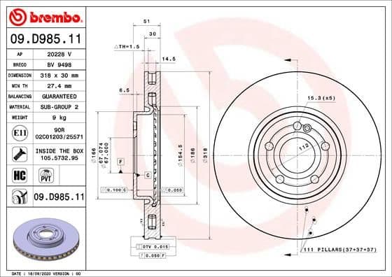 Bremžu diski BREMBO 09.D985.11 1