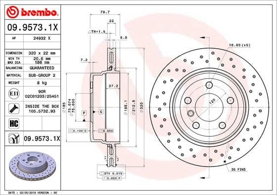 Bremžu diski BREMBO 09.9573.1X 1