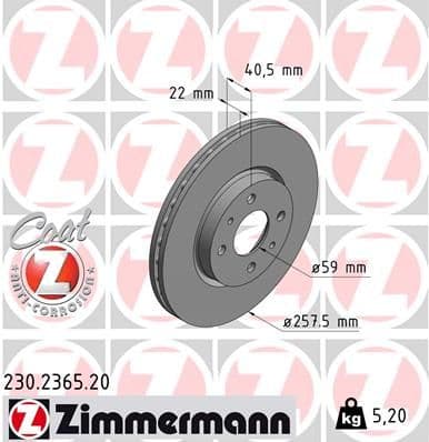 Bremžu diski ZIMMERMANN 230.2365.20 1